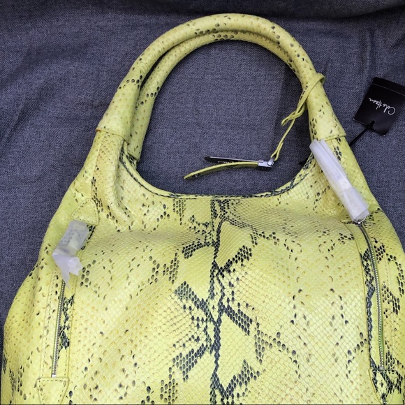 Cole Haan neon green/grey snake print tote. - Picture 3 of 13